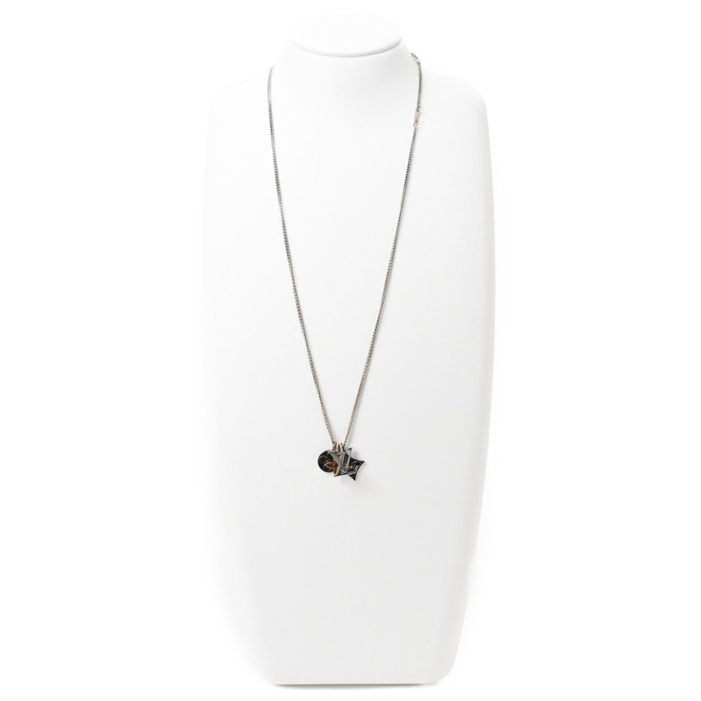 LOUIS VUITTON Pendant LV Instinct Necklace M00521 Chrome Metal Silver Gold S-... - Picture 2 of 9